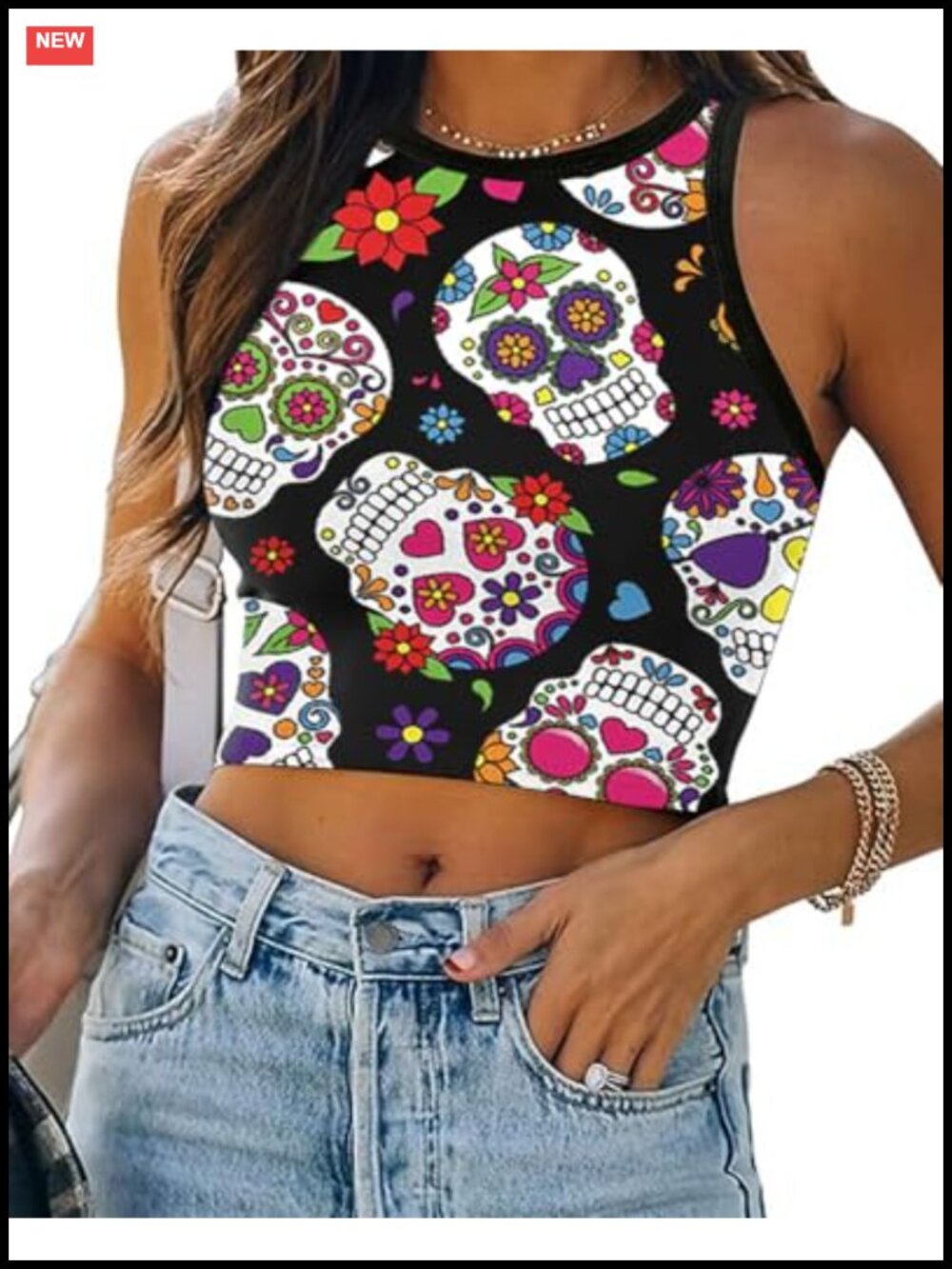 Womens Skeleton Skull Pumpkin 3D Print Sleeveless Crop Tank Top